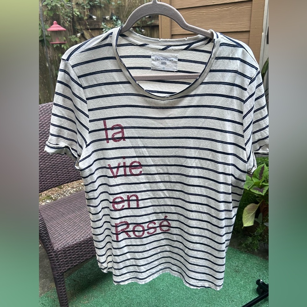 Anthropologie Sol Angeles Navy and Cream Striped Tee